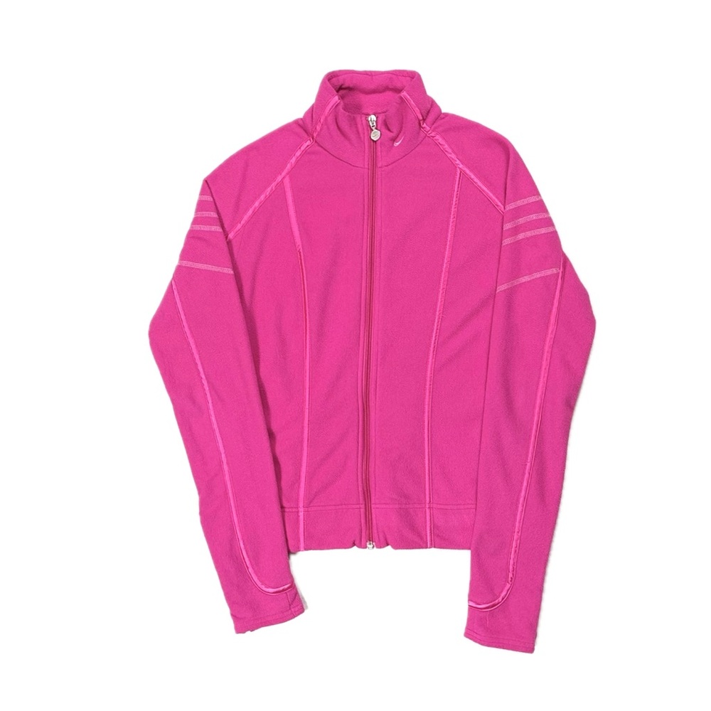 Vintage Y2K Nike Pink Full Zip Sleeve Zipper Fleece Sweatshirt Women's Medium